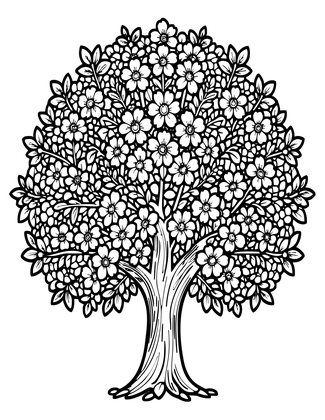 Cherry Tree Full Bloom - Free printable coloring page