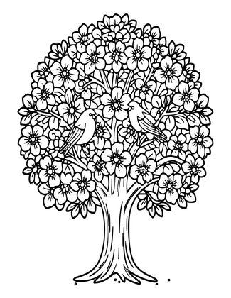 Blossom and Birds - Free printable coloring page