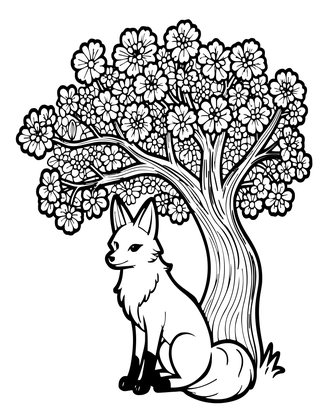 Blossom and Fox - Free printable coloring page