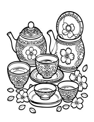 Cherry Blossom Tea - Free printable coloring page