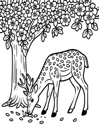 Blossom and Deer - Free printable coloring page