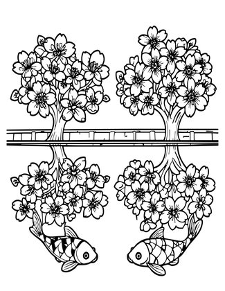Blossom Water Reflection - Free printable coloring page
