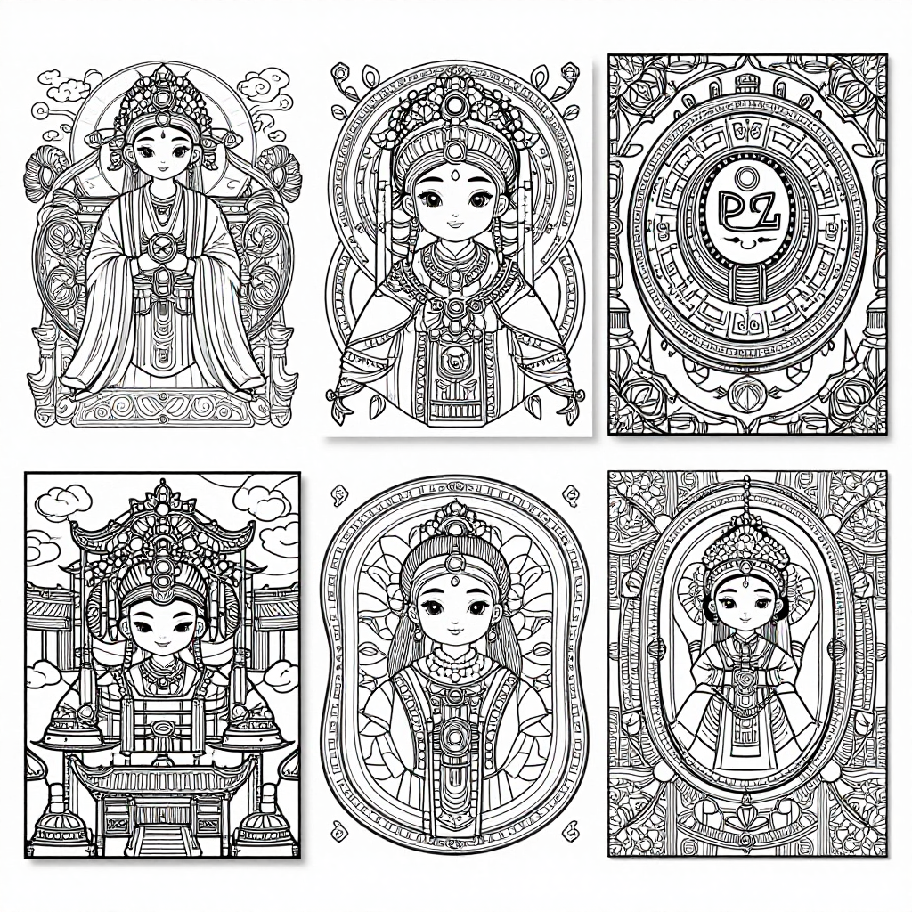 Chinese Art coloring pages collection - 40 free printable pages