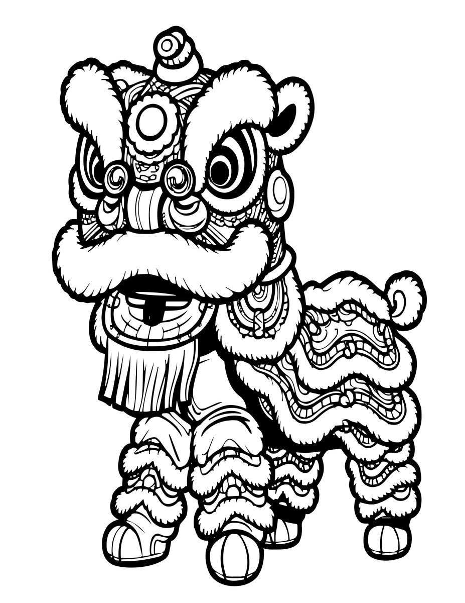 Lion Dance - free printable coloring page