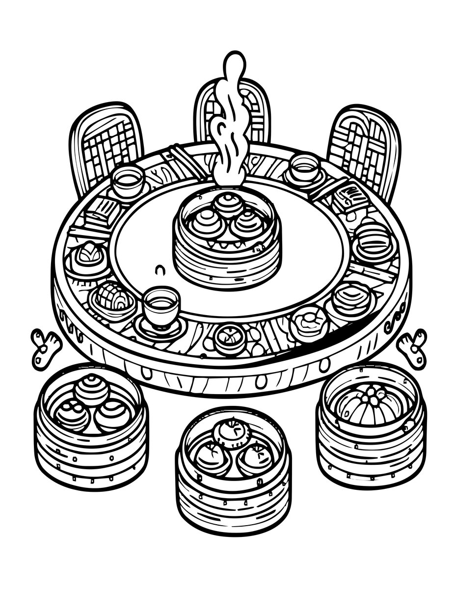 Dim Sum Table - free printable coloring page