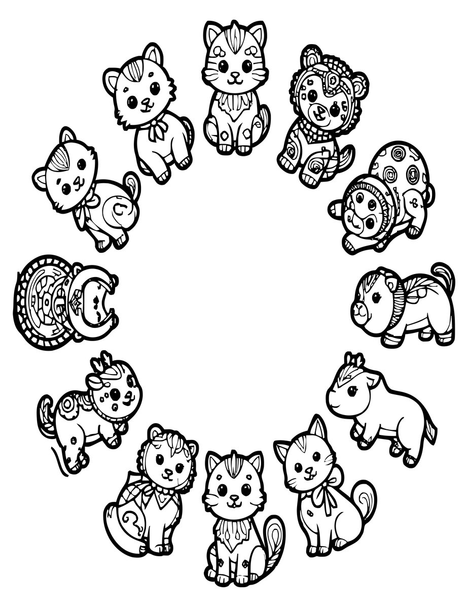 Chinese Zodiac Circle - free printable coloring page