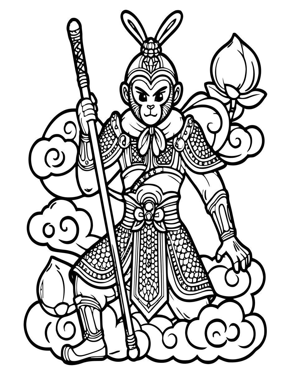 Monkey King - free printable coloring page