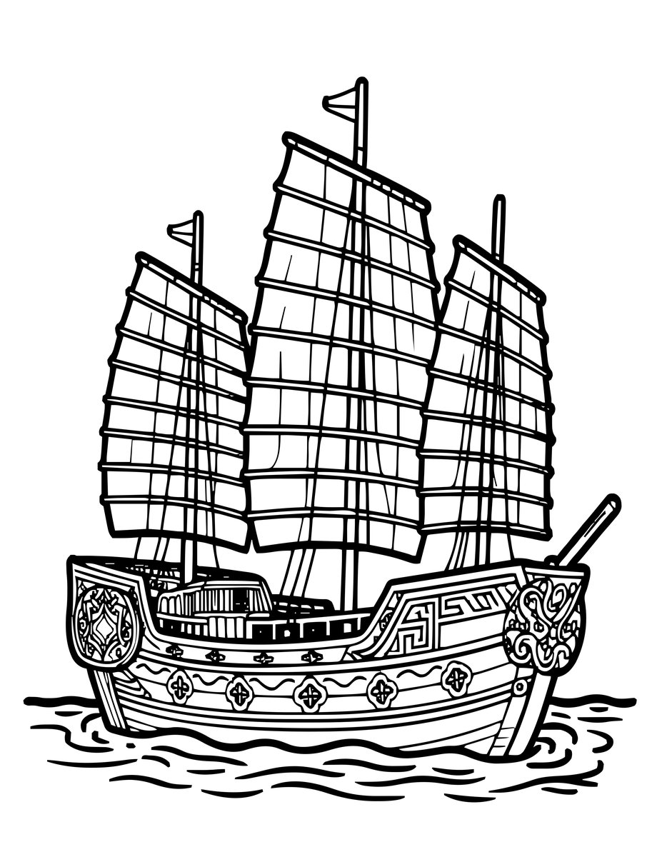 Chinese Junk - free printable coloring page