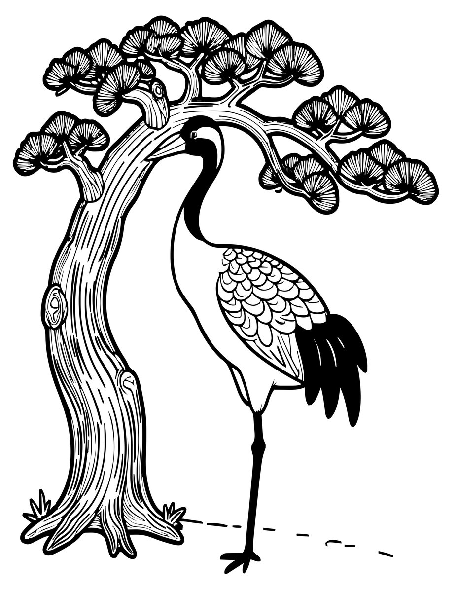 Crane & Pine - free printable coloring page