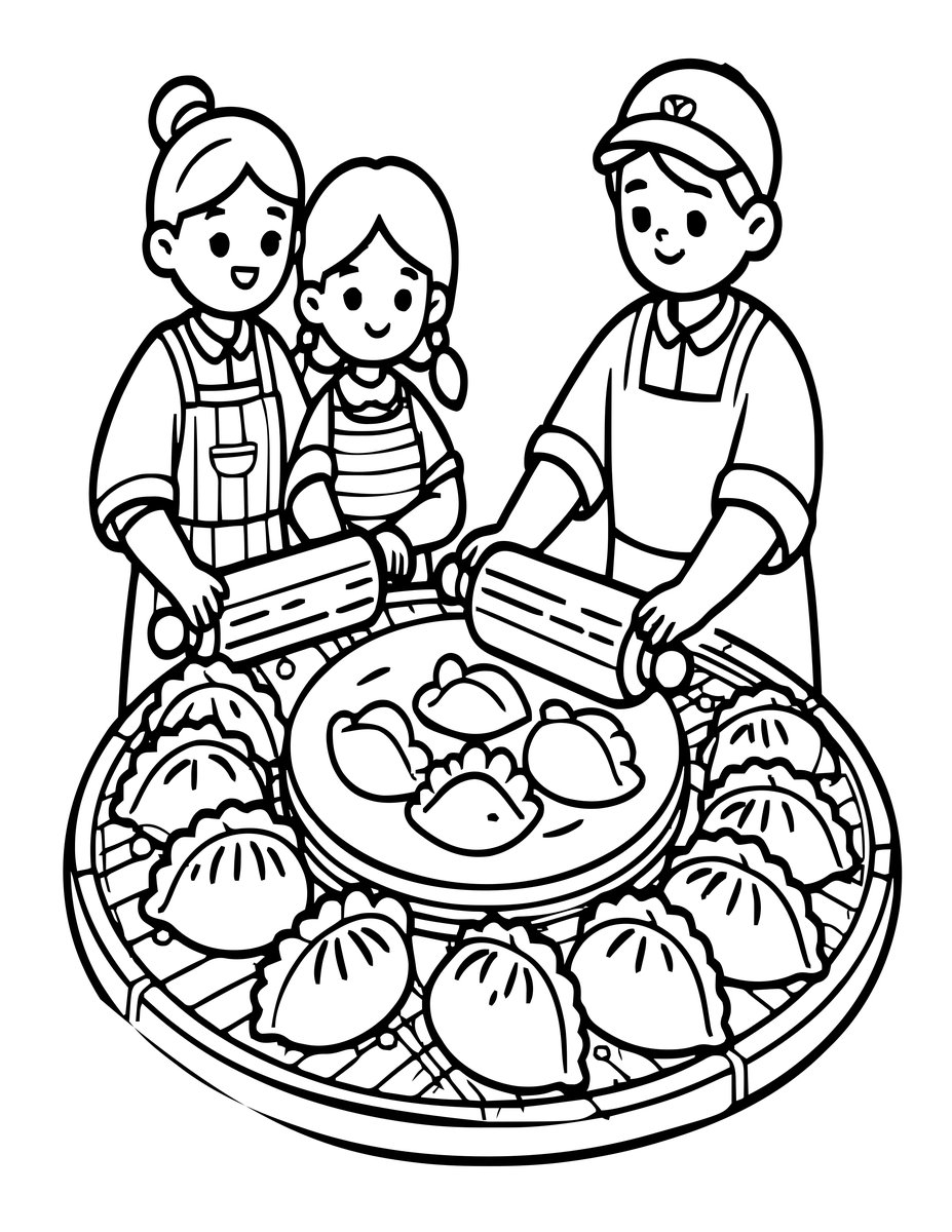Dumpling Making - free printable coloring page