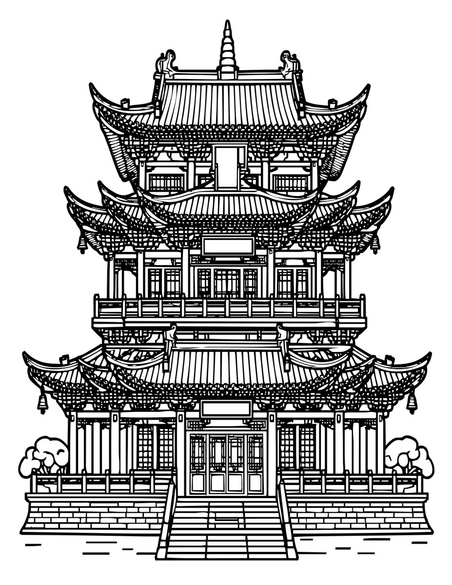 Pagoda Tower - free printable coloring page