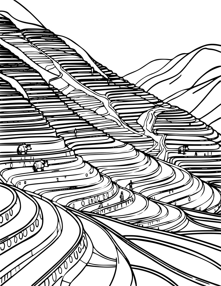 Terrace Farming - free printable coloring page