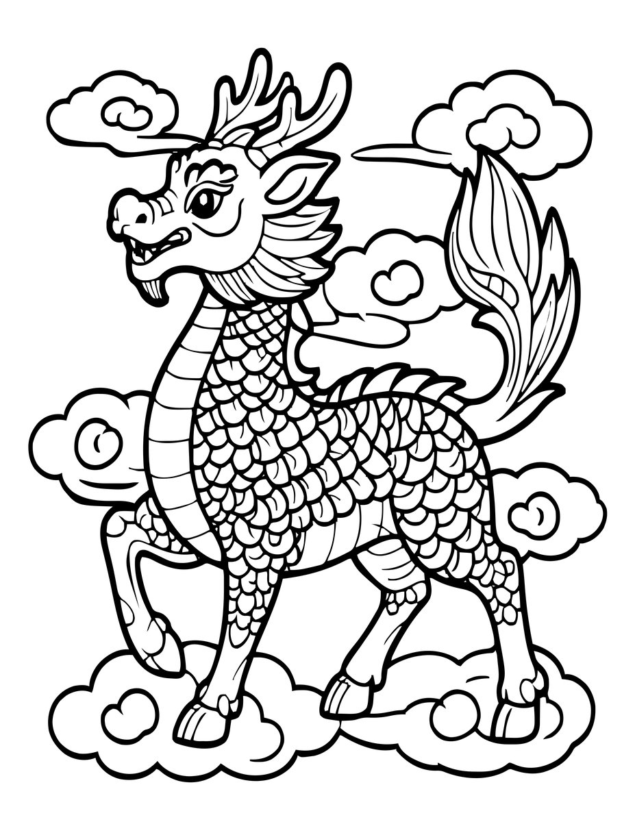 Qilin - free printable coloring page