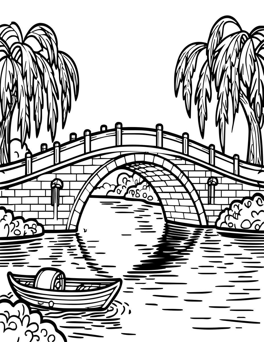 Stone Bridge - free printable coloring page
