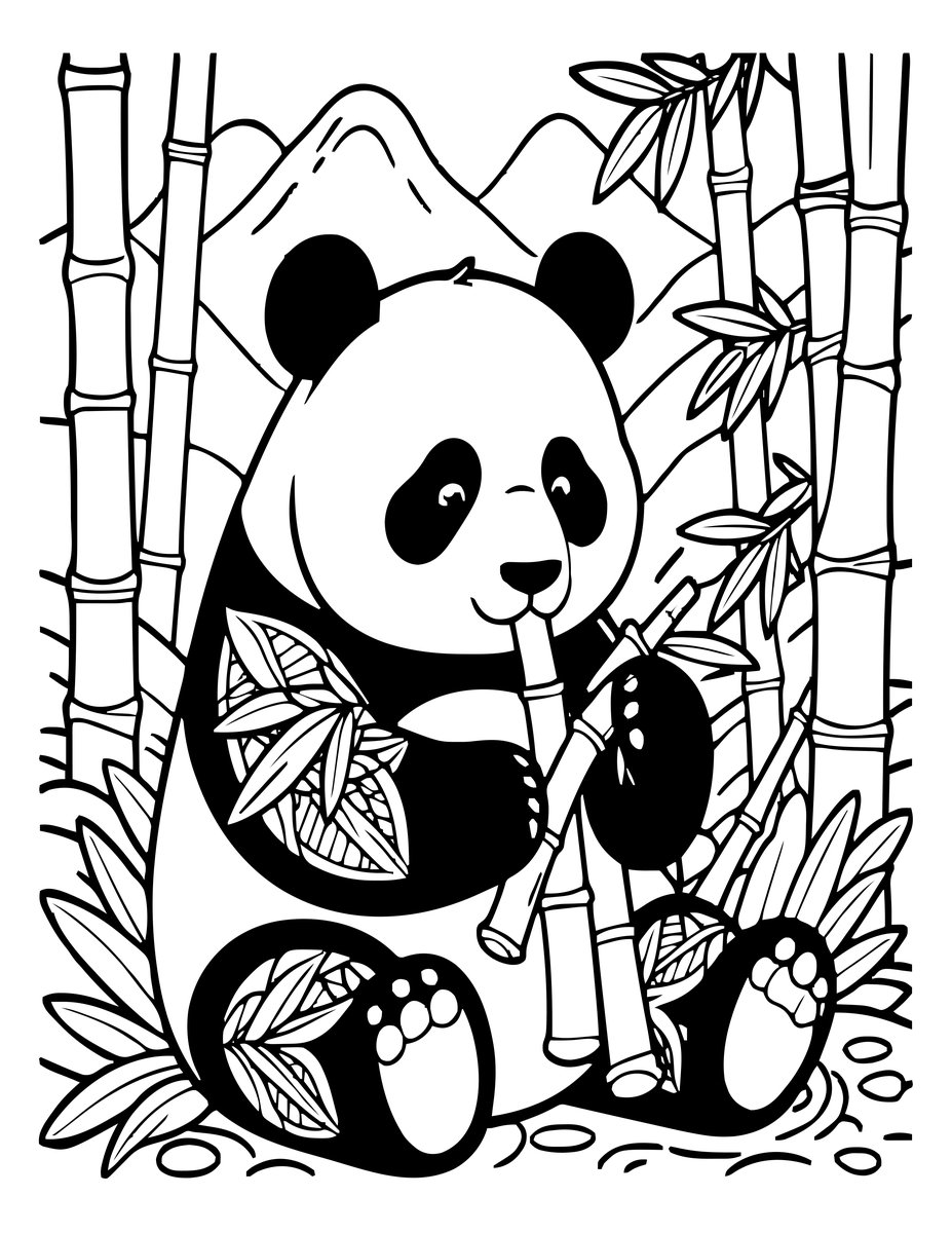 Panda Bamboo - free printable coloring page
