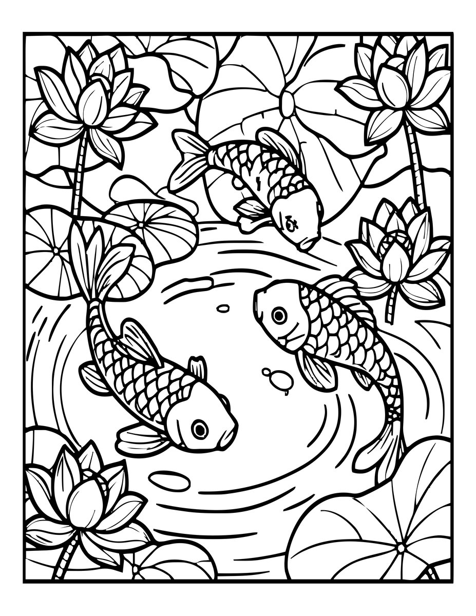 Koi & Lotus - free printable coloring page