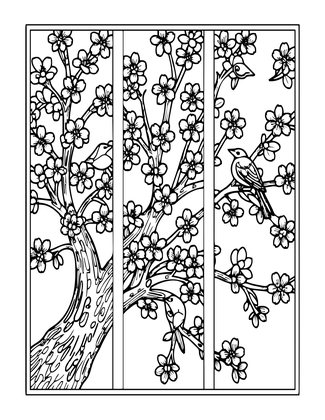 Cherry Blossom Scroll - Free printable coloring page