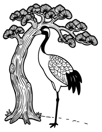Crane & Pine - Free printable coloring page