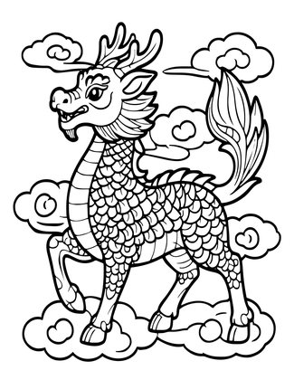 Qilin - Free printable coloring page