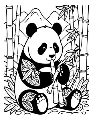 Panda Bamboo - Free printable coloring page