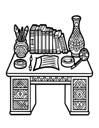 Scholar's Desk - Free printable coloring page