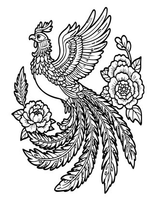 Phoenix (Fenghuang) - Free printable coloring page