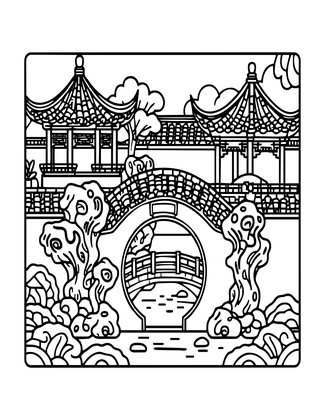 Chinese Garden - Free printable coloring page