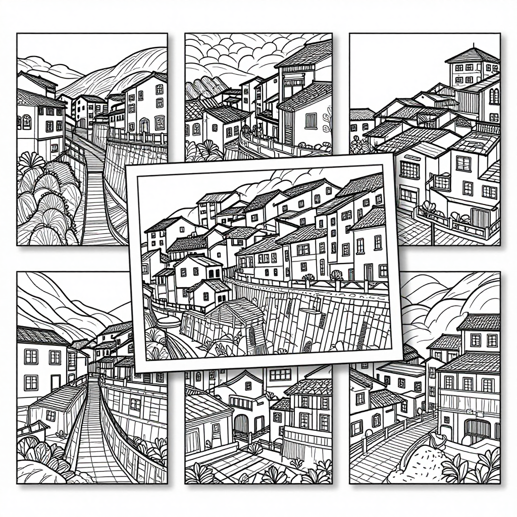 Cliffside Villages coloring pages collection - 30 free printable pages
