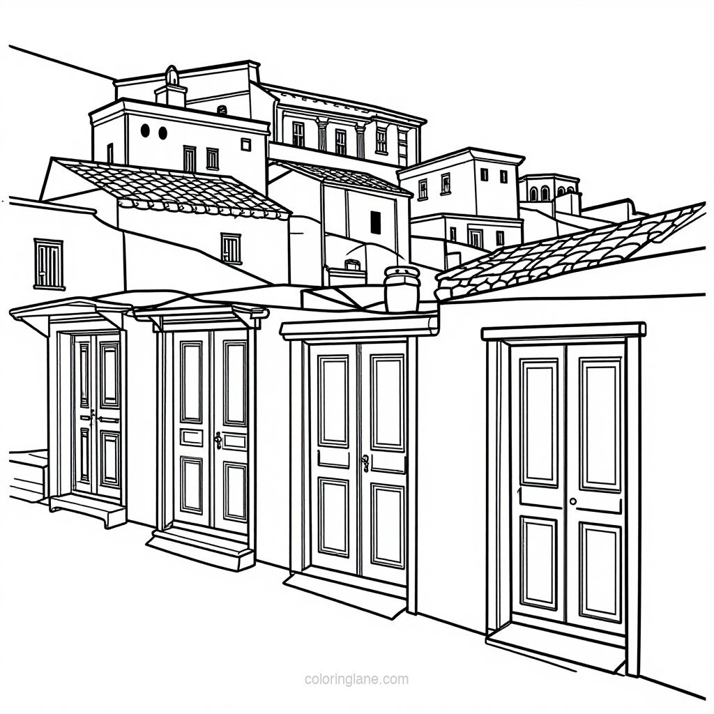 Terraced Fields - free printable coloring page