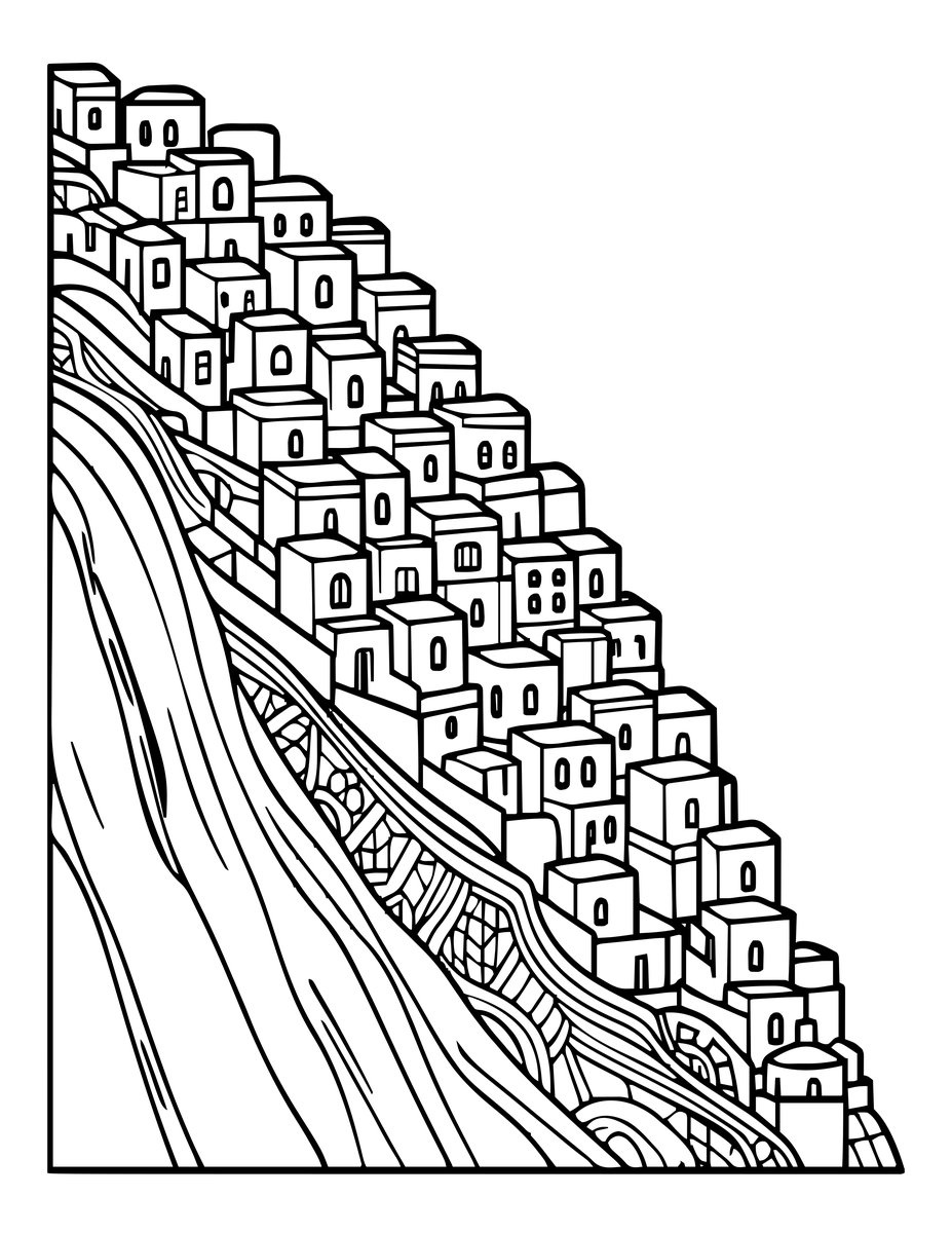 Santorini Oia - free printable coloring page
