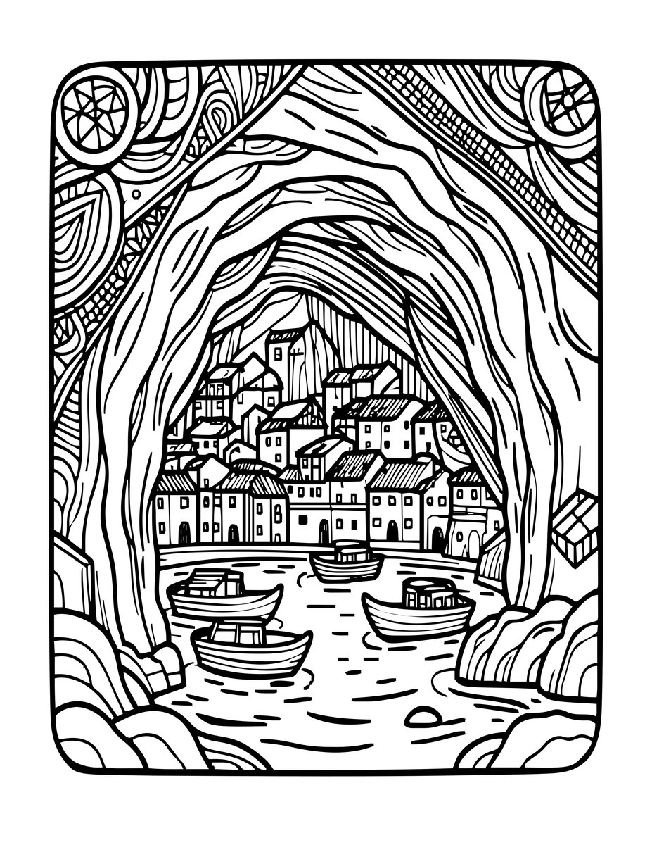 Cliff Cave - free printable coloring page