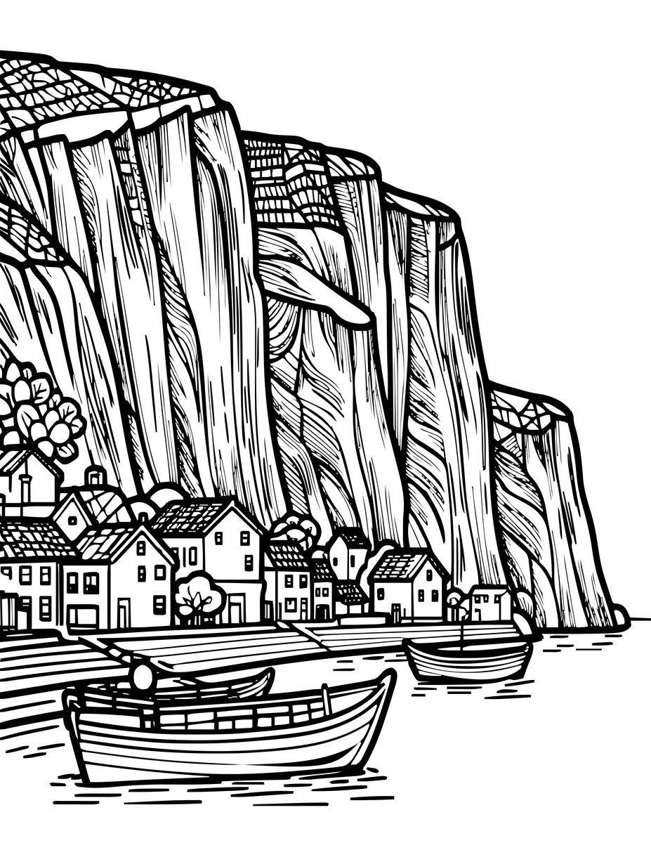 Fishing Village - free printable coloring page