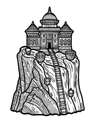 Monastery Cliff - Free printable coloring page