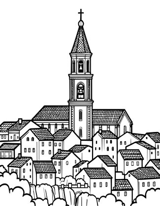 Bell Tower - Free printable coloring page