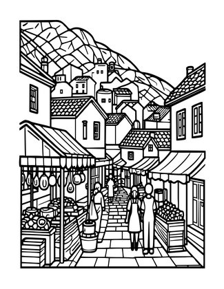 Cliff Market - Free printable coloring page