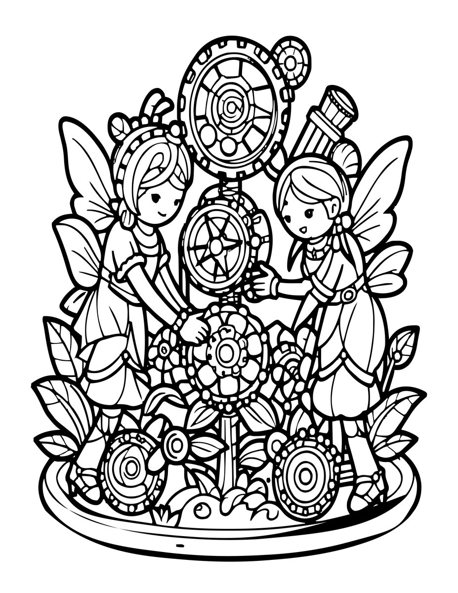 Garden Clockwork - free printable coloring page