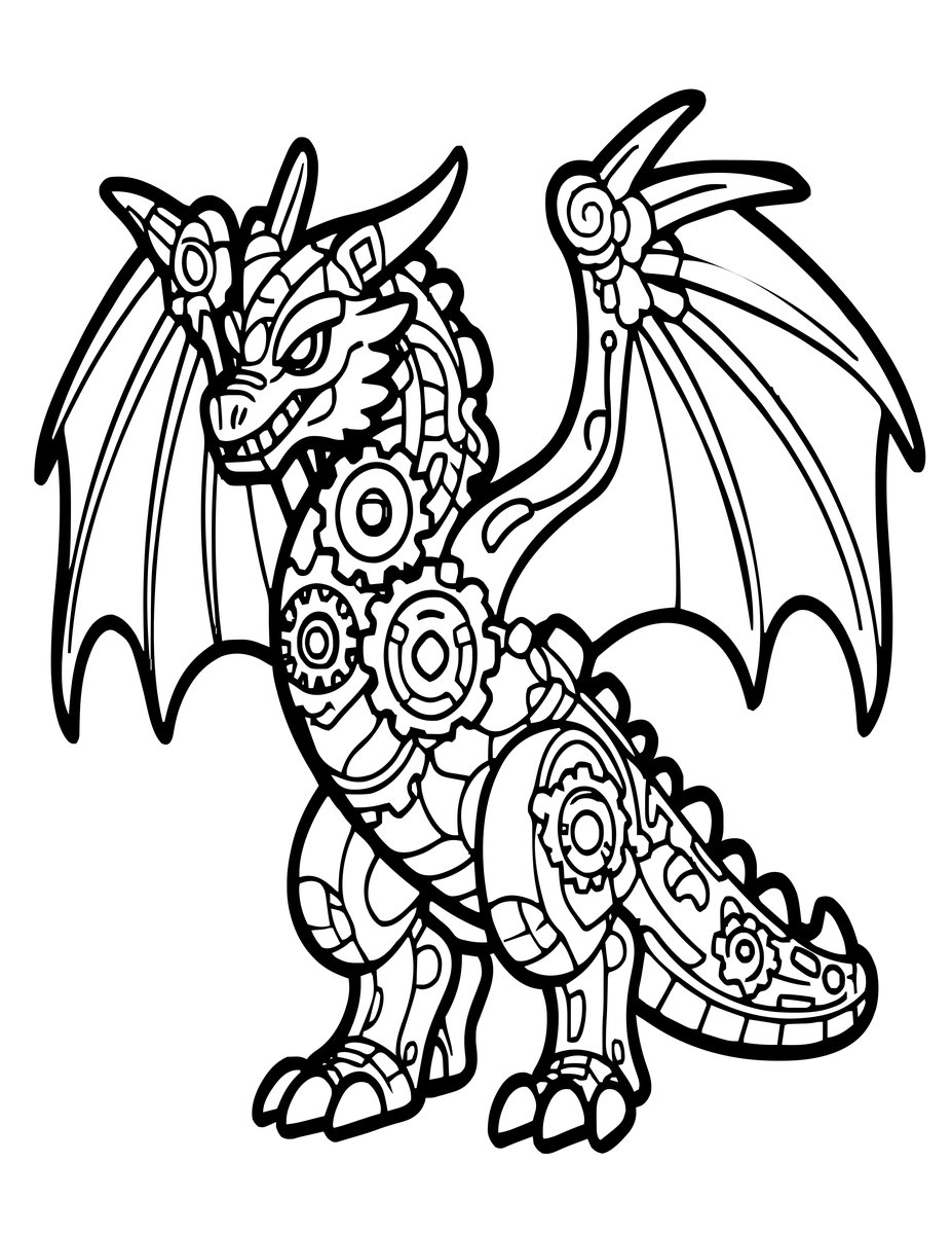 Clockwork Dragon - free printable coloring page