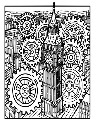 Steampunk City - Free printable coloring page