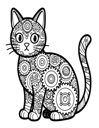 Clockwork Cat - Free printable coloring page