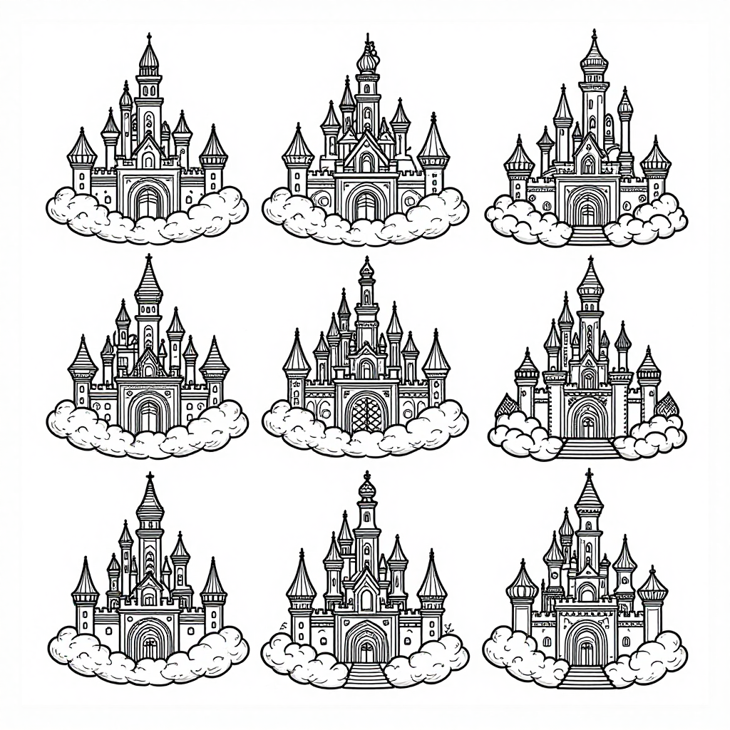 Cloud Castles coloring pages collection - 30 free printable pages