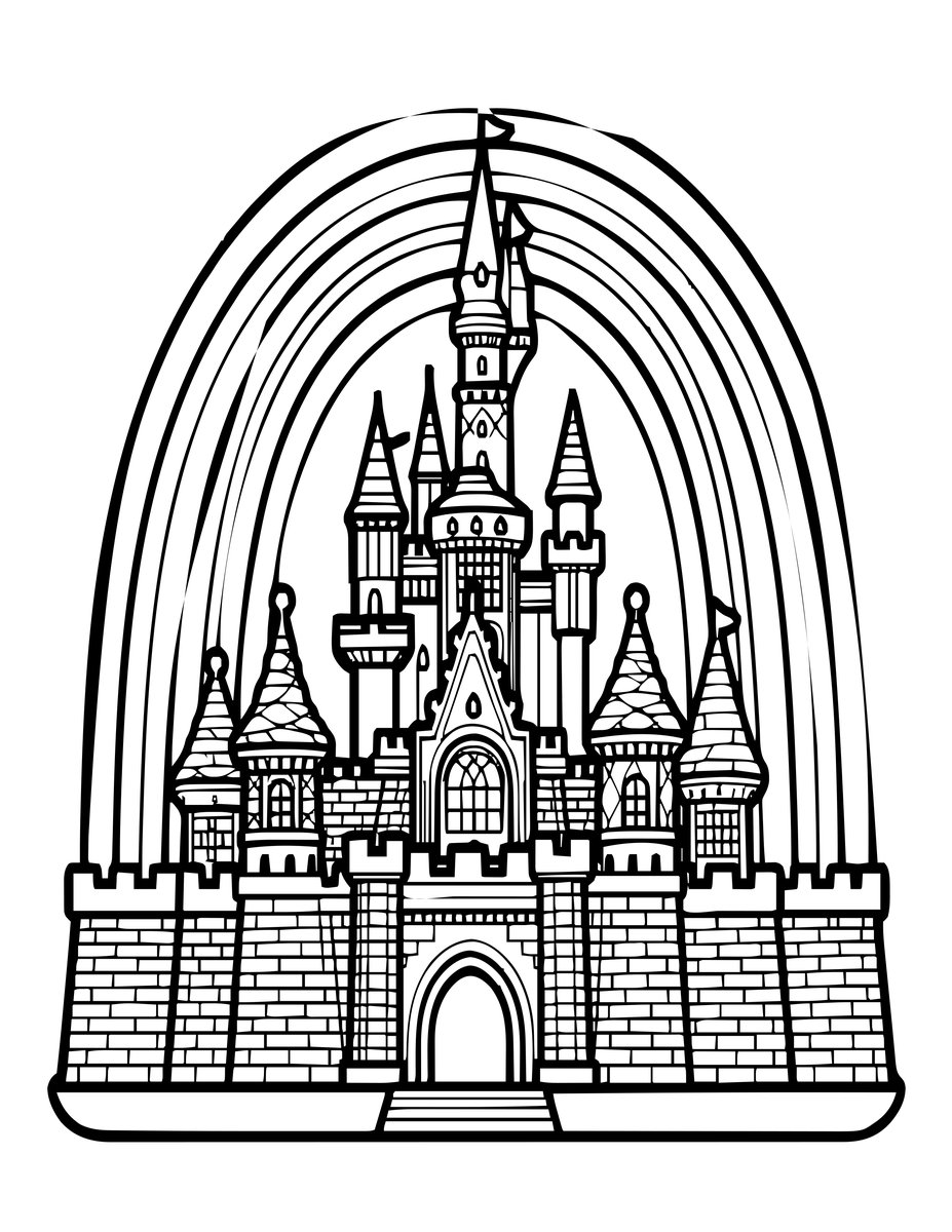 Rainbow Castle - free printable coloring page