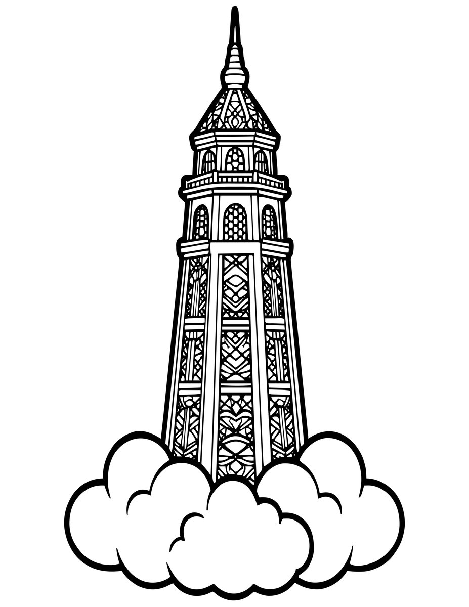 Cloud Tower - free printable coloring page