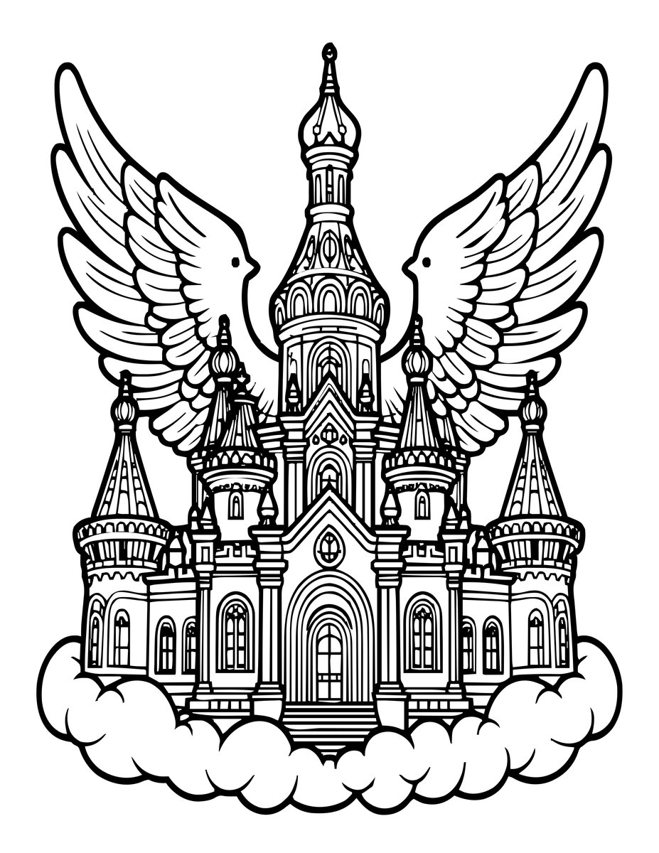 Angel Cloud Castle - free printable coloring page