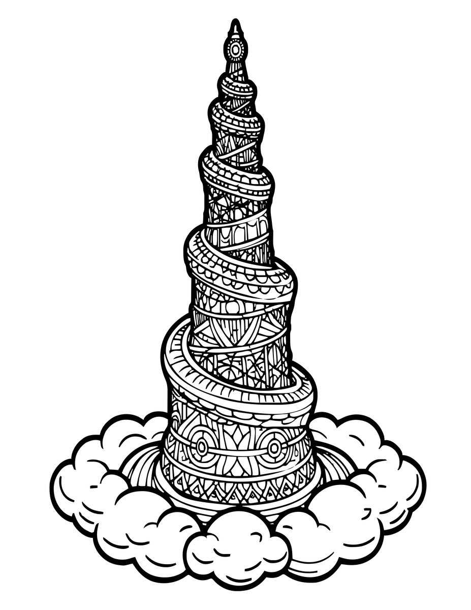 Spiral Cloud Tower - free printable coloring page