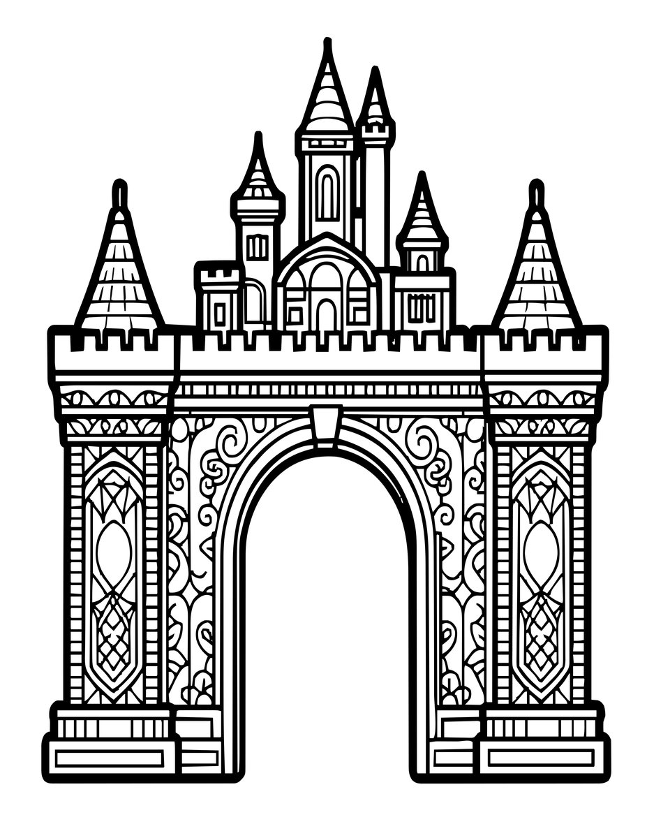 Cloud Castle Gates - free printable coloring page
