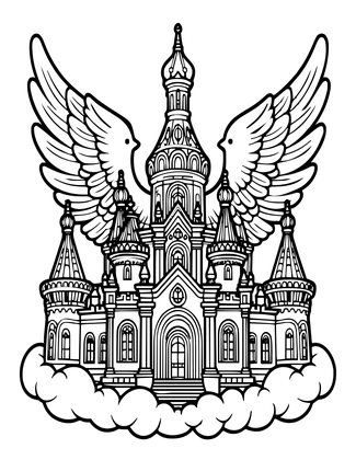 Angel Cloud Castle - Free printable coloring page