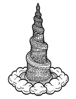 Spiral Cloud Tower - Free printable coloring page