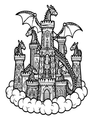 Cloud Castle and Dragons - Free printable coloring page