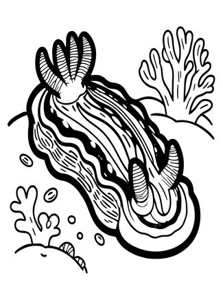 Coral and Nudibranch - Free printable coloring page