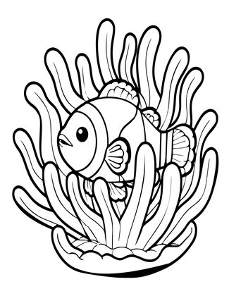 Clownfish in Anemone - Free printable coloring page